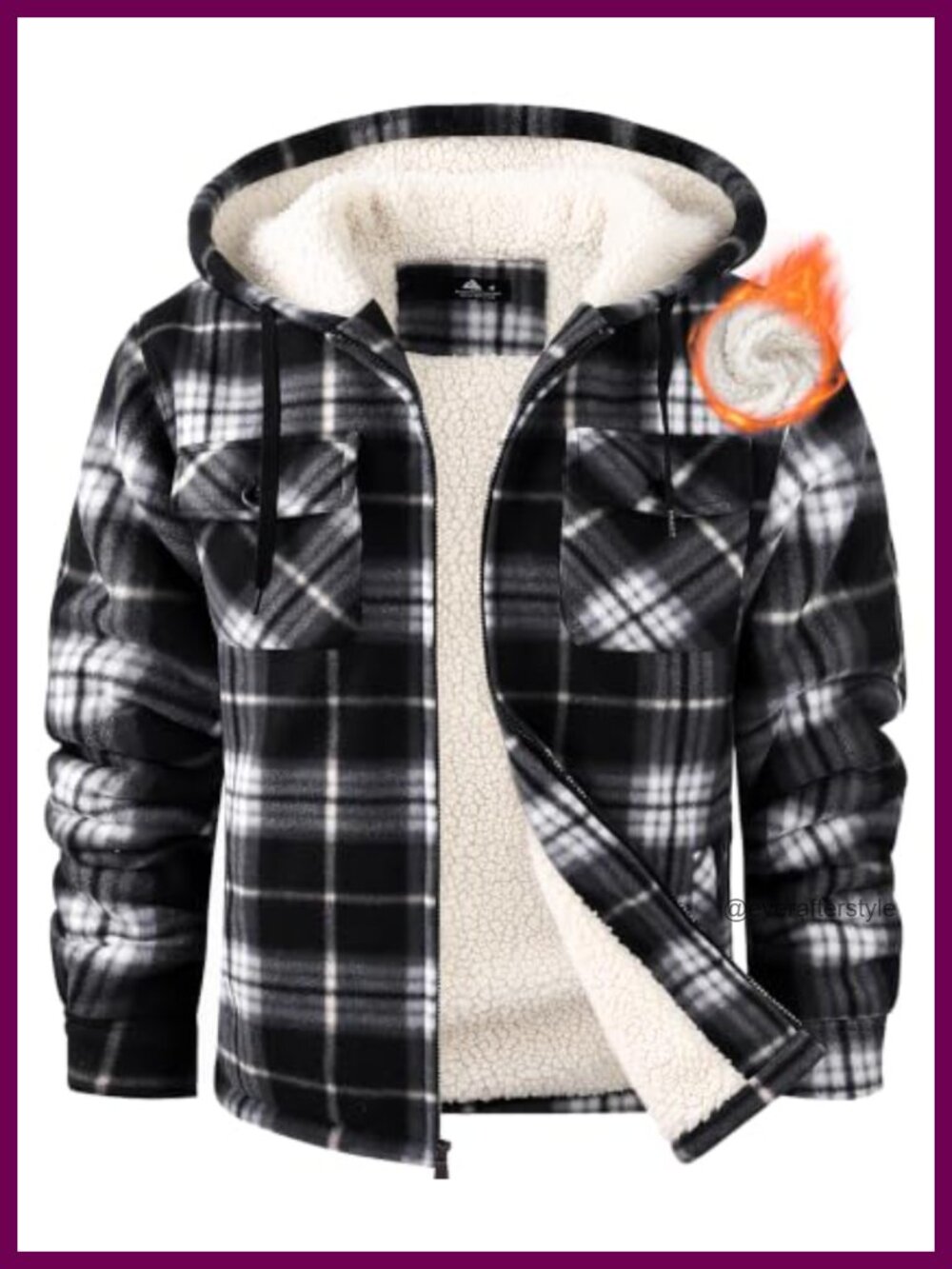 Mens Plaid Fleece Sherpa Lined Zip Up Hooded Flannel Jacket Winter Coat